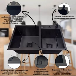 Cuba Gourmet Dupla Quadrada 78x43cm em aço inox Black - Construinox